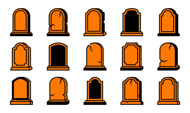 A spooky collection of halloween tombstone vector illustrations in various styles and colors for festive designs