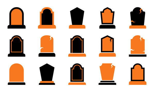 A diverse collection of halloween tombstone vector illustrations for spooky and festive designs