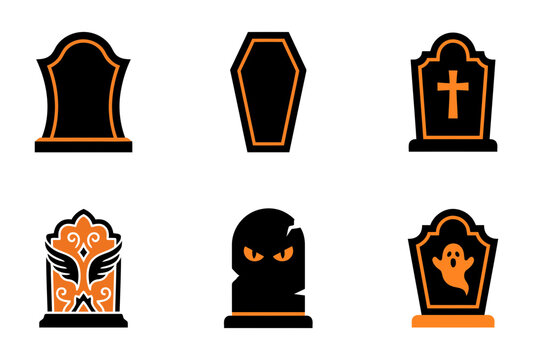Spooky halloween vector collection tombstones coffins ghosts and more for festive designs and celebrations