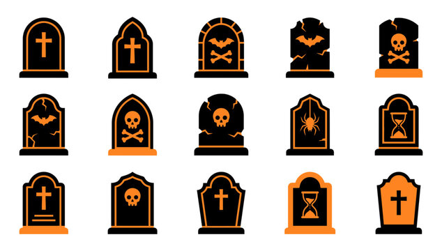 Spooky halloween tombstone vector set a collection of graveyard icons for festive designs and decorations