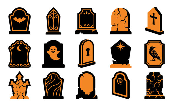 Spooky halloween tombstone vector set a collection of creepy gravestone illustrations for festive designs