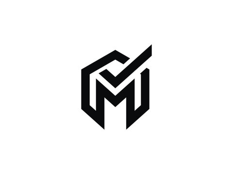 geometric M hexagon logo with checkmark corporate identity
