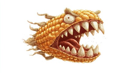 Fototapeta premium Monster corn illustration isolated on white background digital art fantasy
