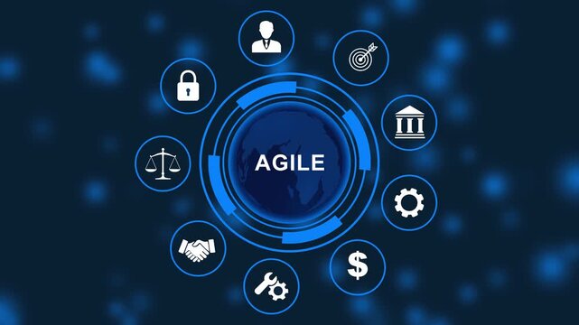 Agile Project Management Methodology Concept Visualized on Futuristic Digital Screen Animation