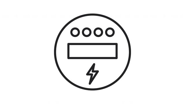 Minimalist Animated Electric Smart Meter Line Icon with Lightning Symb