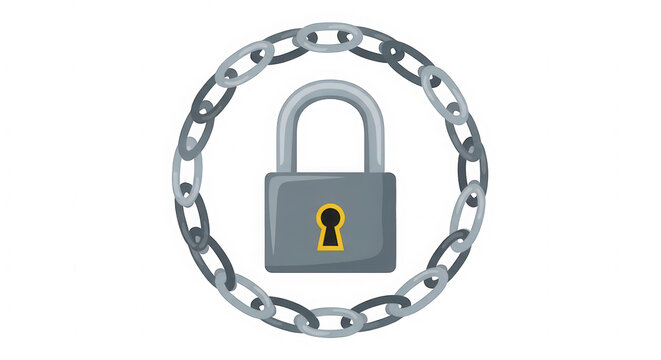 Pixel art padlock icon surrounded by a metal chain link circle isolated on transparent background