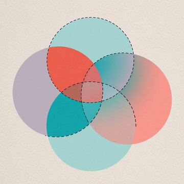 Abstract overlapping circles with dashed outlines on textured paper background