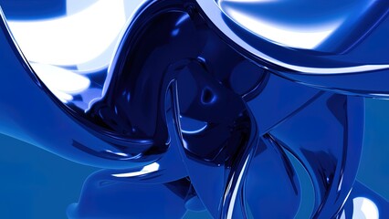 Fototapeta premium Abstract blue liquid chrome background with smooth flowing metallic curves and reflections
