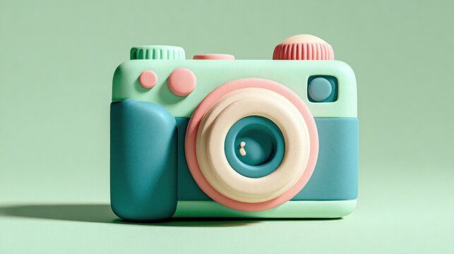 Colorful digital camera isolated on a minimalist background in pastel colors