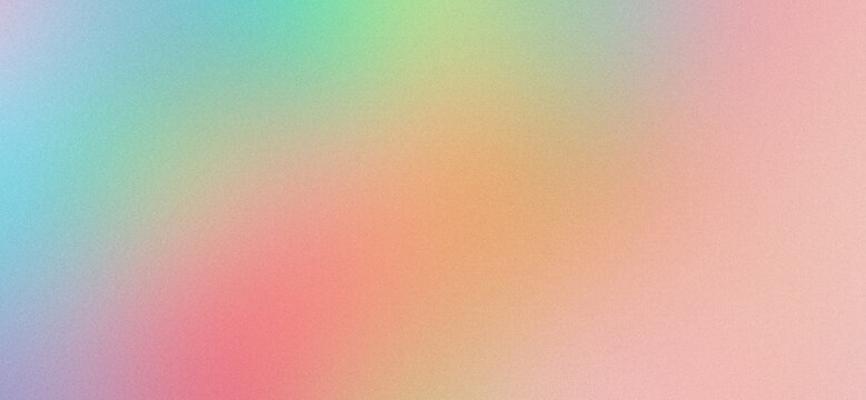Pastel Rainbow Spectrum, Soft Aqua Blue, Mint Green, Peach Orange, Coral Pink, and Lilac Abstract Gradient Background Featuring Heavy Grainy Noise Texture with Smooth Blur Aura Transitions