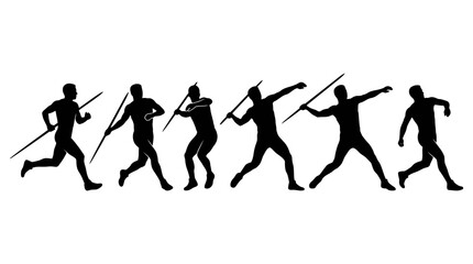 Fototapeta premium Black silhouette sequence of an athlete throwing a javelin