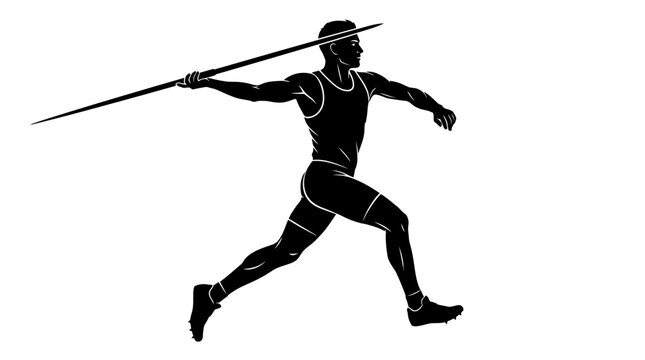 Male athlete throwing javelin silhouette vector illustration