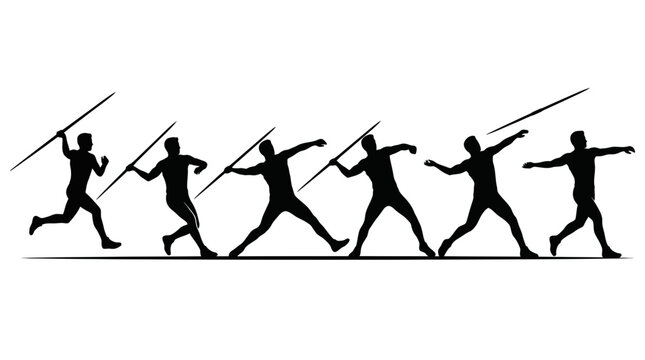 Black silhouettes showing the sequence of a javelin throw motion