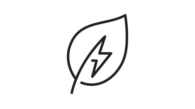 Green Energy Line Art Icon Animation of a Leaf with Lightning Bolt Sym