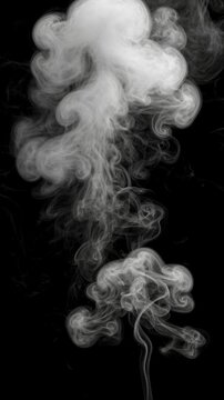 White smoke swirling on black background with soft flowing patterns and misty texture