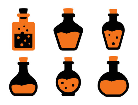 A spooky collection of halloween potion bottles in a vector illustration style
