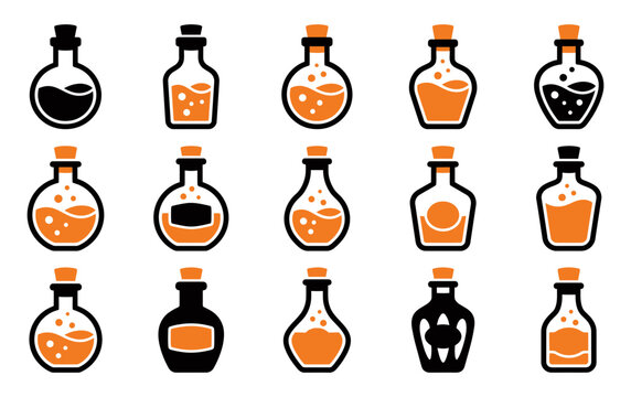 A spooky collection of halloween potions and bottles vector illustrations for festive designs