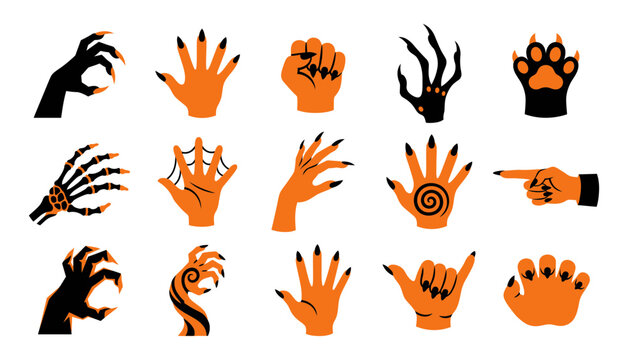 A spooky collection of halloween hand and paw vectors for creepy designs and decorations