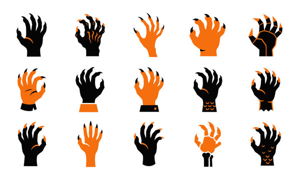 Creepy halloween claw hands vector set spooky designs for festive decorations and graphic projects