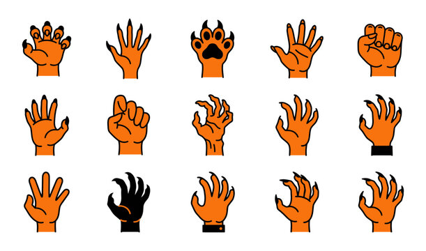 A diverse collection of halloween themed hand vectors for spooky and creative design projects