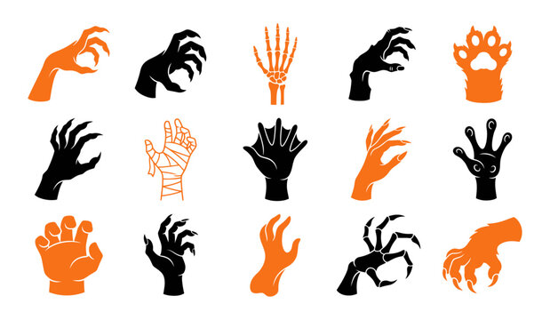 A spooky collection of halloween hand and claw vector illustrations for creepy designs