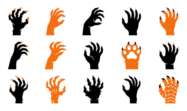 A spooky collection of halloween monster hands and claw vector illustrations for creepy designs