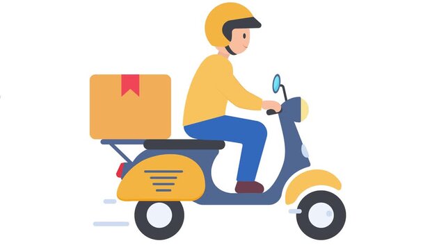 Animated delivery man on a scooter with a parcel