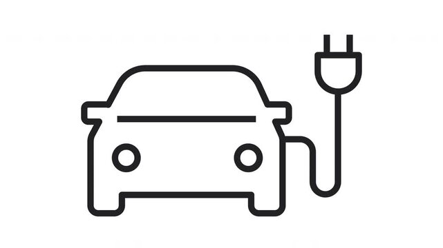 Animated Electric Car Charging Line Icon