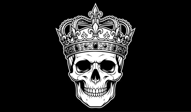 Ancient Golden Crown on Human Skull Dark Gothic Vector Illustration Isolated Design