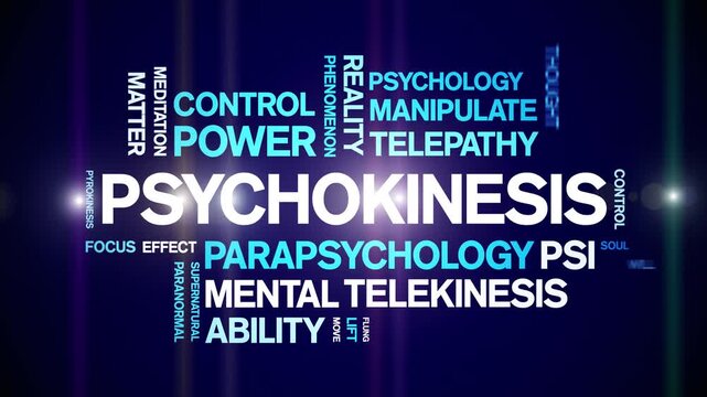 Psychokinesis animated word cloud-animation tag kinetic typography seamless loop.