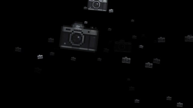 pixel art camera, 8-bit photo camera, 16-bit retro camera, vintage camera, snapshot, photography, lens, shutter, flash, photographer tool, gadget, media icon, UI element, inventory item, rpg sprite, a