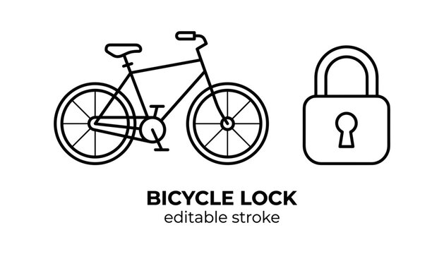 Bicycle lock line icon with bike and padlock security vector illustration isolated on white background with editable stroke