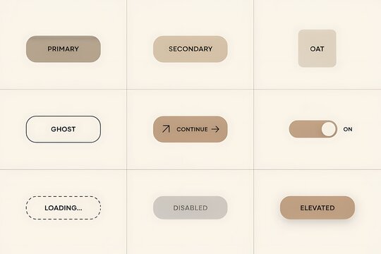 Minimalist Beige and Tan UI Button Elements Grid for Mobile Interface Design