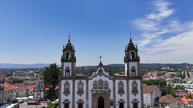 A drone&rsquo;s-eye view of the Church of the Mercy in Viseu, Portugal, in the cathedral square
