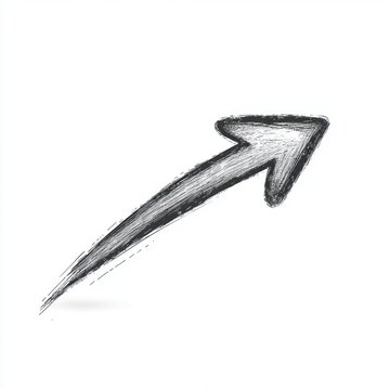 hand-drawn charcoal arrow curving upward to the right with dynamic motion and optimistic energy