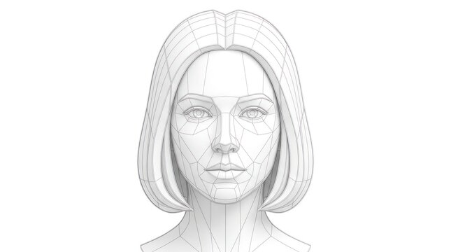 Abstract human head wireframe model rendered in white on a clean background