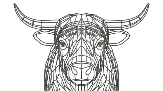 Abstract geometric bull head wireframe illustration on white background