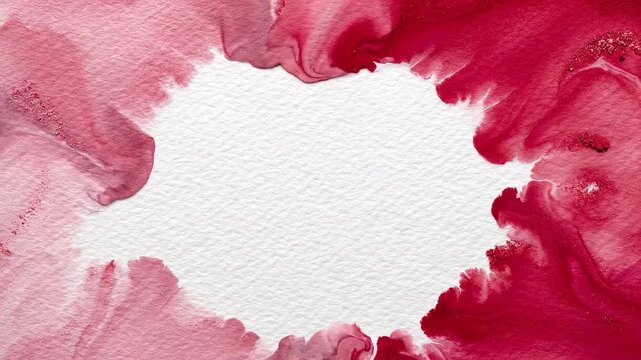 Blush Crimson Watercolor Washes Merging Ethereal Abstract Backdrop, Fluid Paint Splatter Organic Frame with Copy Space for Motion Graphics, Social Media Stories, and Creative Projects Video