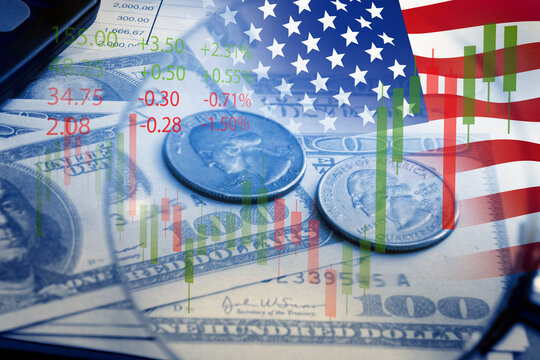 US financial inflation crisis with stock market graph , economy problem , investment analysis concept