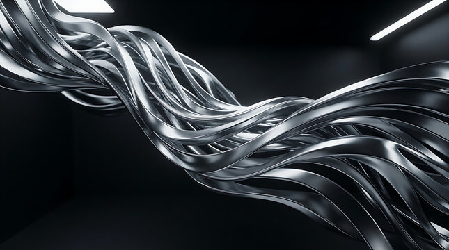 Abstract Metallic Silver Waves 3D Render Background