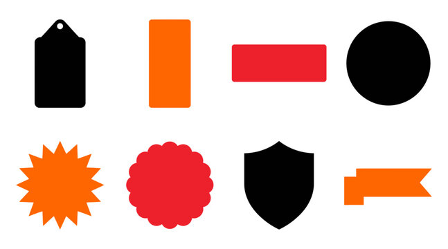 A collection of various blank sale tags and promotional labels in red orange and black colors perfect for black friday shopping events