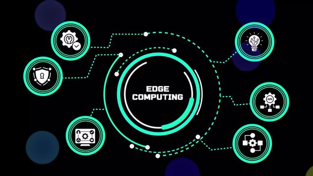 Edge Computing concept featuring real time data processing, distributed digital infrastructure, intelligent automation, secure networking and enterprise technology.