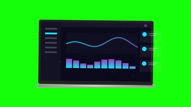 Minimalist Digital Laptop Dashboard Interface with Animated Data Charts