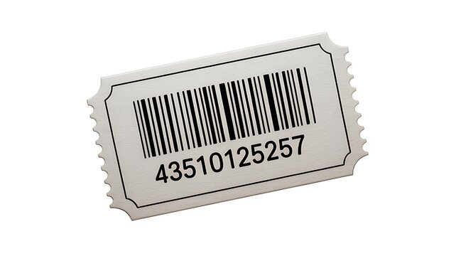 Grey admission ticket with barcode and numbers