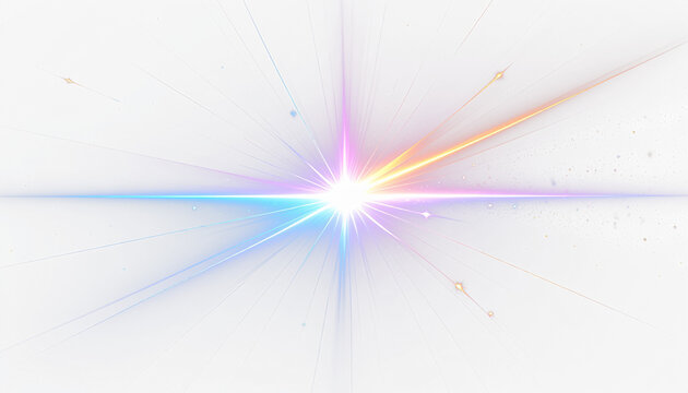 bright lens flare light burst, glowing star shine with optical streaks, isolated on transparent background.