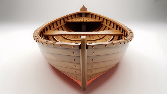 Small wooden rowboat viewed from the front
