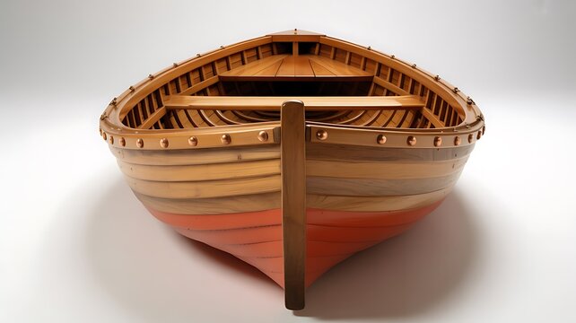 Small wooden row boat seen from the front