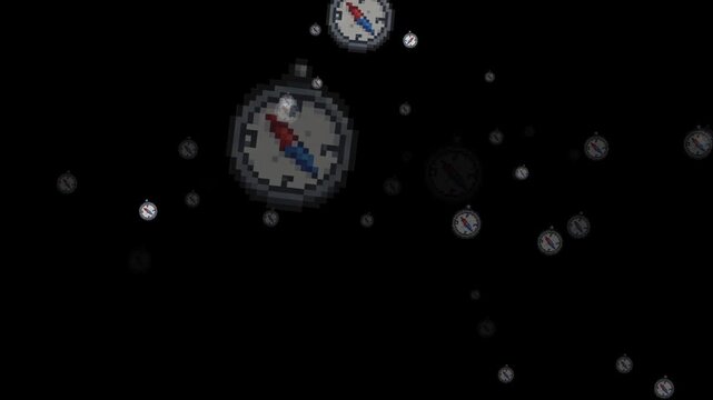 pixel art compass, 8-bit compass, 16-bit navigation icon, retro magnetic compass, direction finder, north pointer, exploration, travel, adventure, orientation, map icon, quest tool, navigation device,