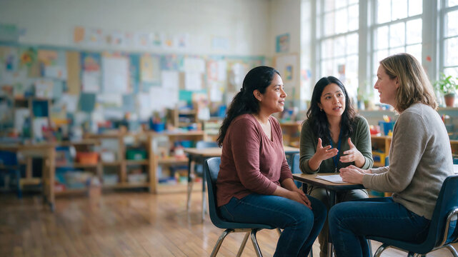 Preparing for school and parent-teacher conferences in the classroom, poster with concept and copy space about parent-teacher conferences and back to school