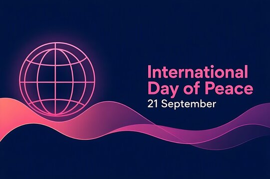 International Day of Peace abstract background with glowing pink globe and dynamic wave shapes
